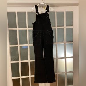 Black denim full length overalls with flare cut